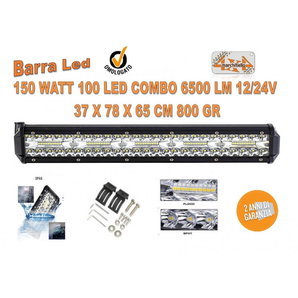 BARRA LED 150 WATT 100 LED COMBO 6500 LM 12/24V 800 GR