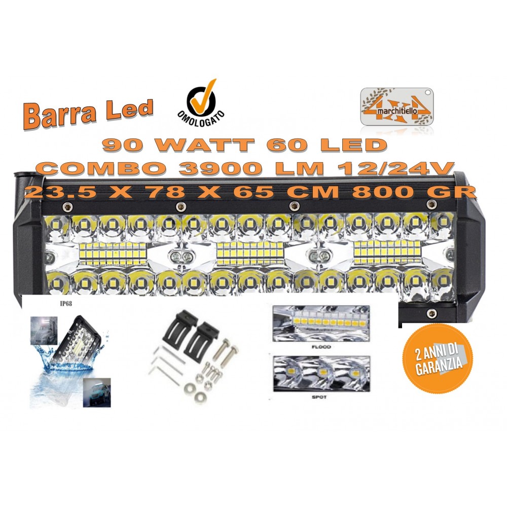 BARRA LED 90 WATT 60 LED  COMBO 3900 LM 12/24V 800 GR
