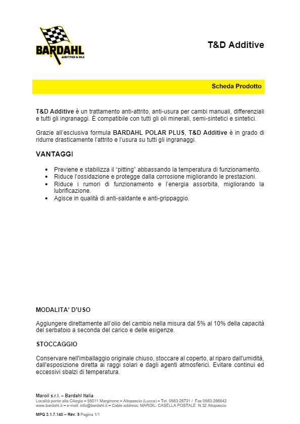 Bardhal T&D Additive Additivo Olio Cambio Differenziale Trasmissioni 140019 - immagine 2