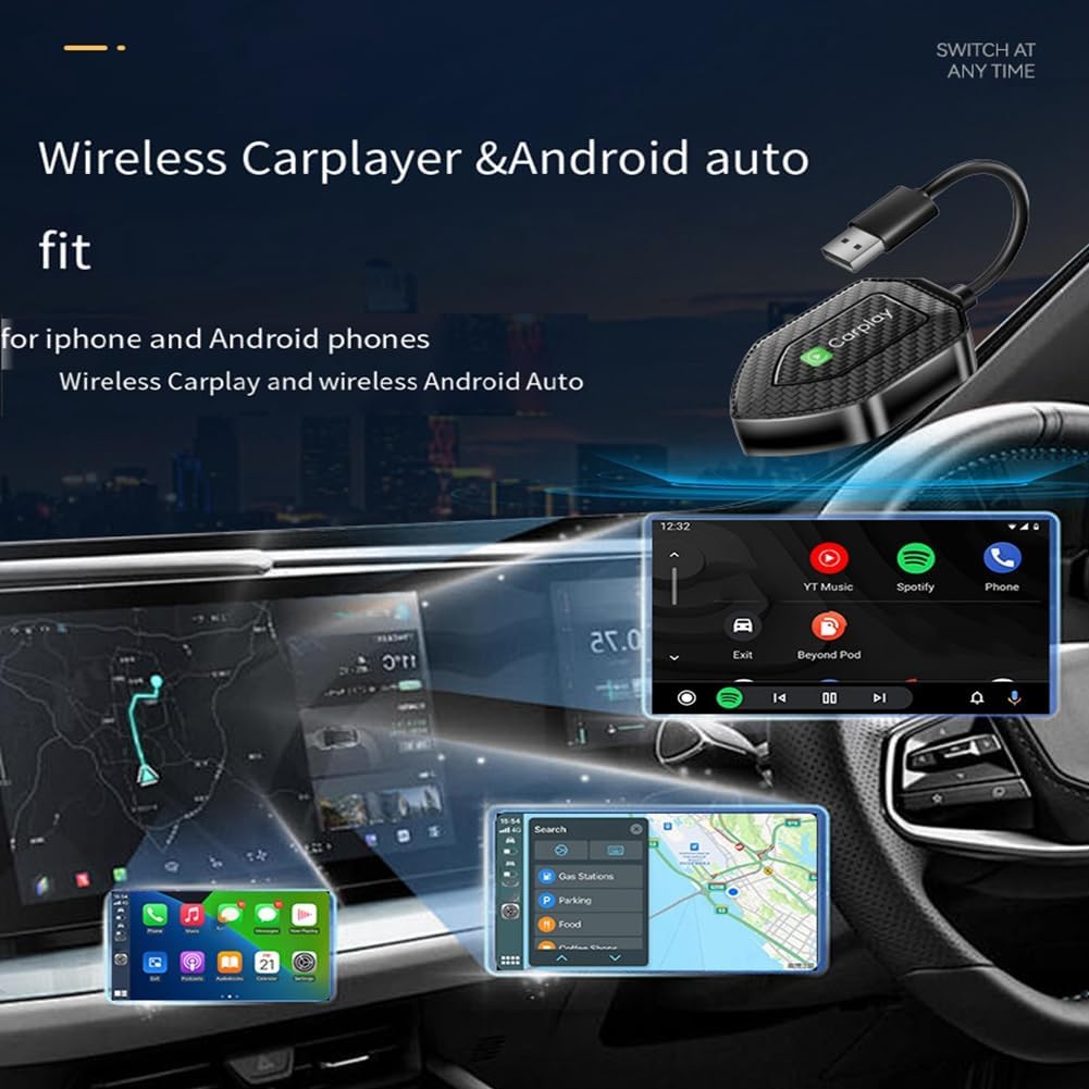 FYOBOT Adattatore Wireless 2 In 1 – Converti CarPlay Cablato In Wireless Con Bluetooth 5.0, Compatibile Con Auto E Android Auto, Aggiornamento OTA