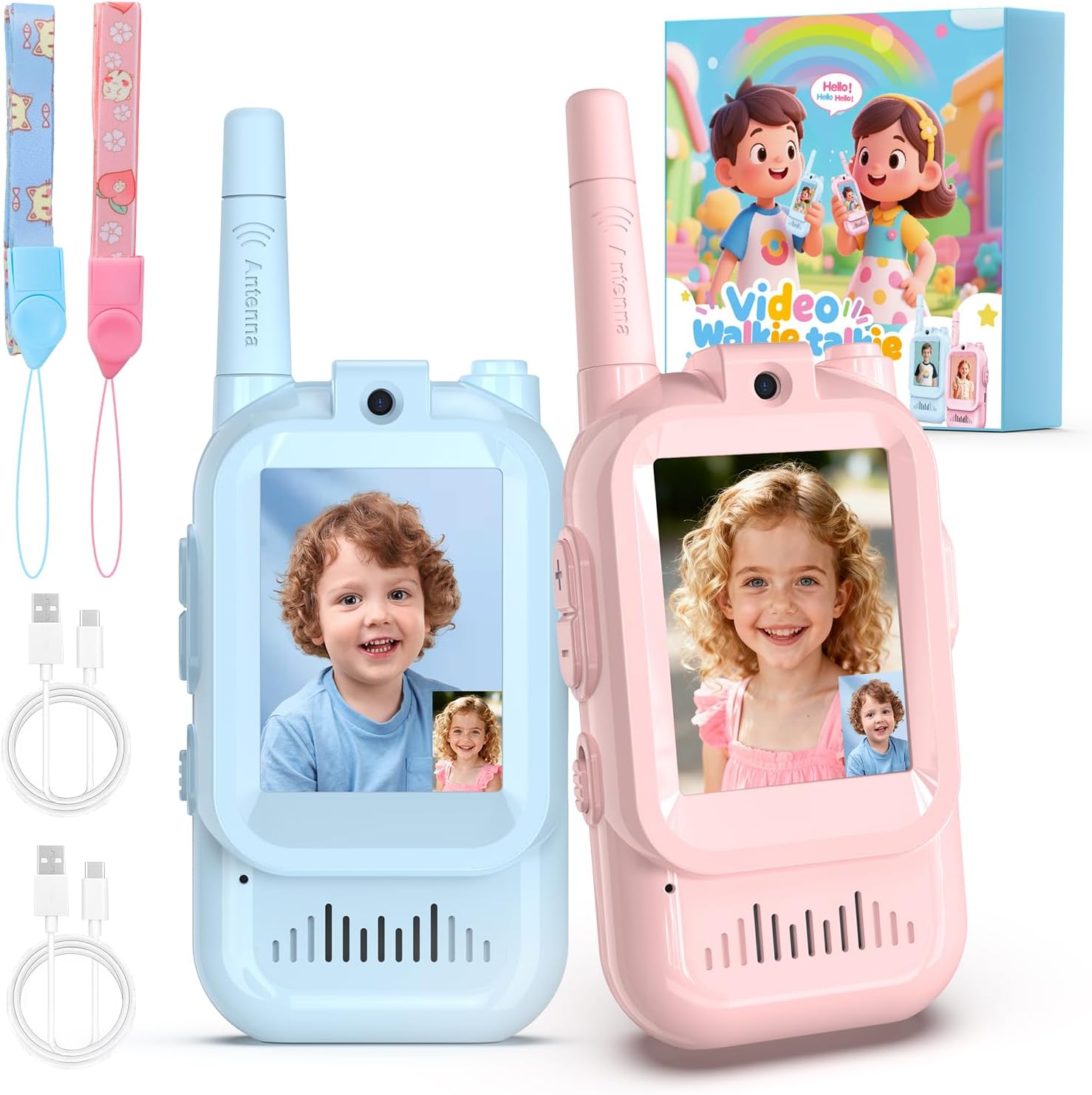 Video Walkie Talkie Bambini, 2 Pezzi 1000FT Walkie Talkie Bambini Ricaricabili con Fotocamera HD & Cambia Voce per Ragazzi e Ragazze dai 3-12 Anni Giochi di Famiglia, Campeggio, Avventura, Regalo