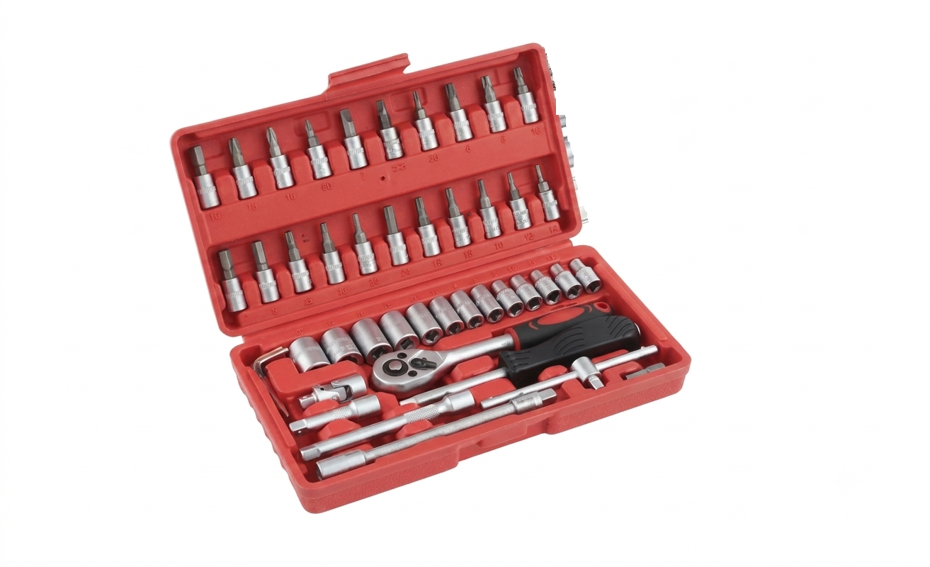 SET CHIAVI A BUSSOLA CON CRICCHETTO 46 PEZZI CHROME VANADIUM IN VALIGETTA