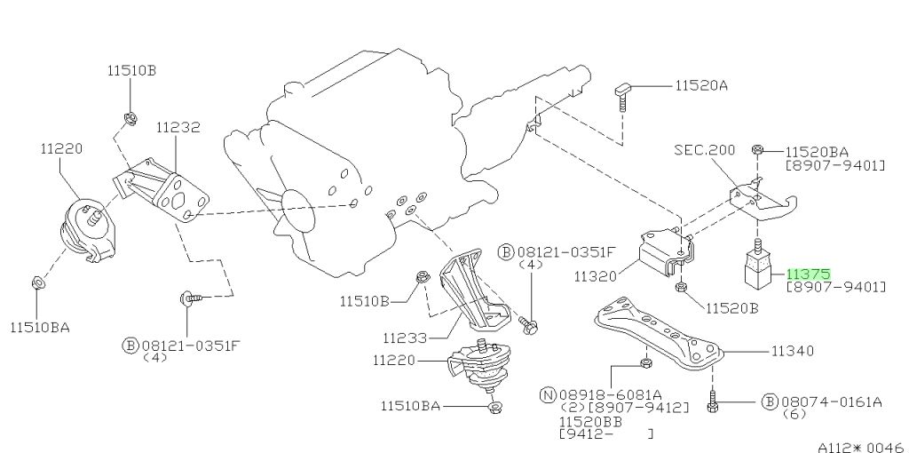 SUPPORTO CAMBIO Originale Nissan Nuovo 11375-30P01  Modello Nissan 300ZX