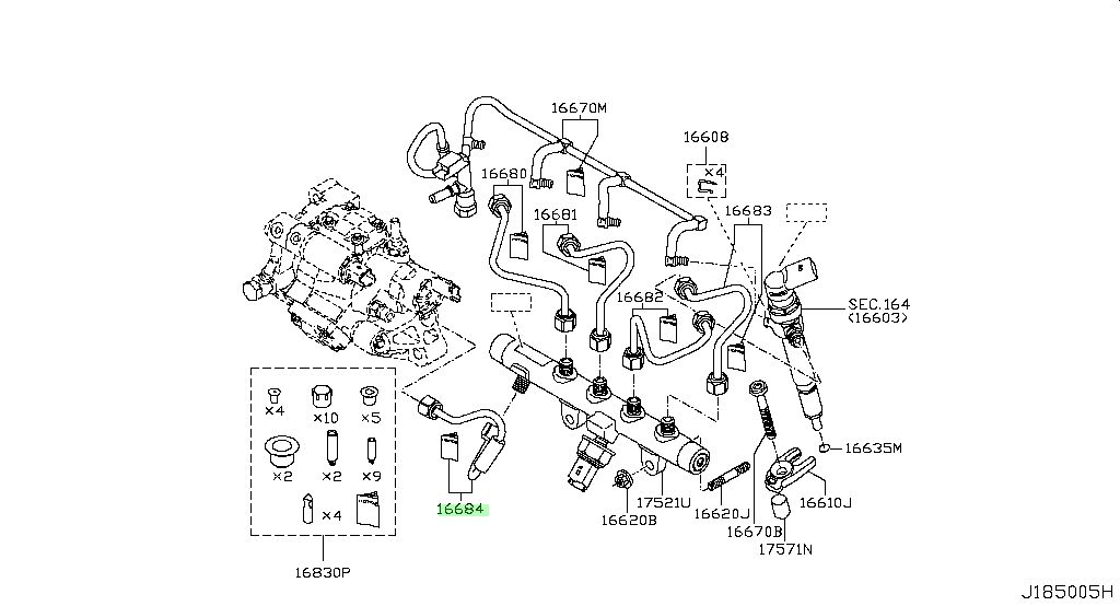 16684-00QAE TUBO INIEZIONE Ricambio originale Nissan