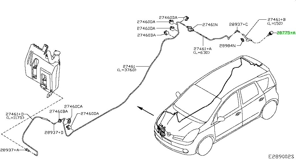 UGELLO – LAVAVETRI POSTERIORE Originale Nissan 28970-BC30A Modello Note Nissan
