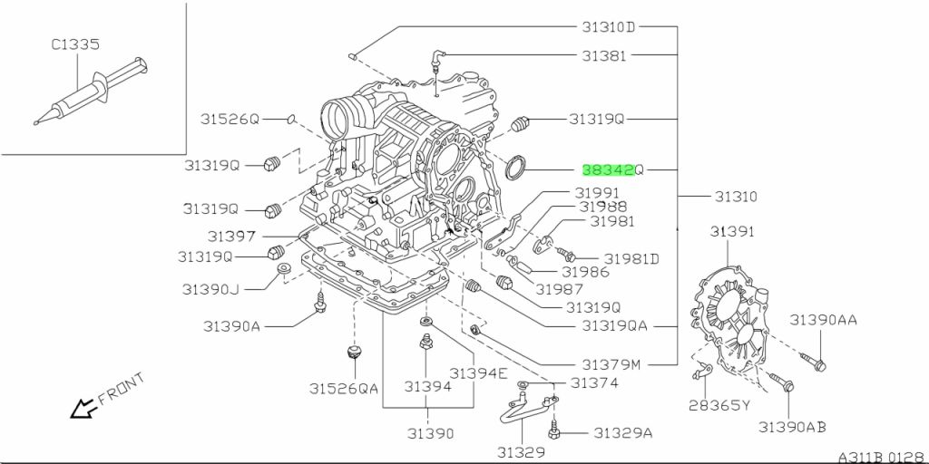 38342-M8001 PARAOLIO, DIFFERENZIALE, SCATOLA DI TRASMISSIONE Originale Nissan (3834281X00)