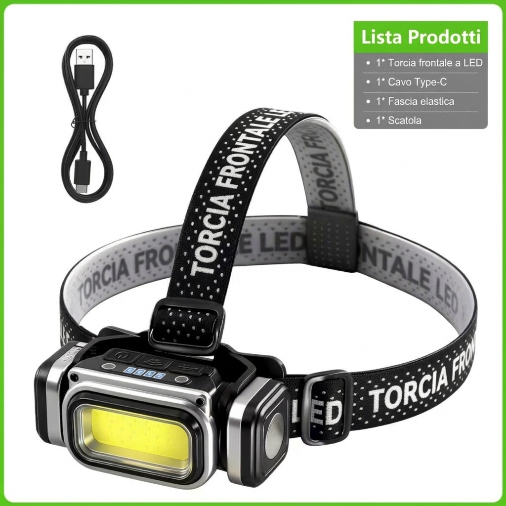 TORCIA FRONTALE DA TESTA LUCE LED MINI LAMPADA NOTTURNA LUCE CACCIA PESCA CICLISMO - immagine 10