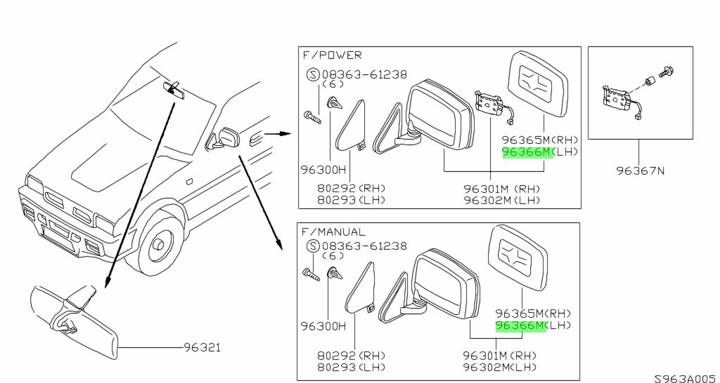 96366-0F020 VETRO-SPECCHIO LATO SINISTRO Nissan Terrano 2