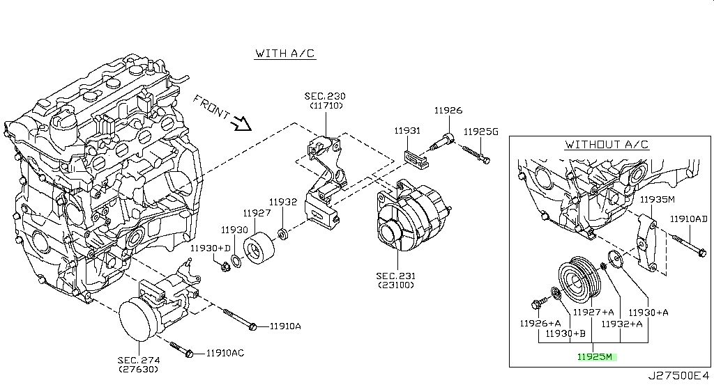11925-BC20B PULEGGIA TENDICINGHIA COMPRESSORE Nissan Qashqai MICRA