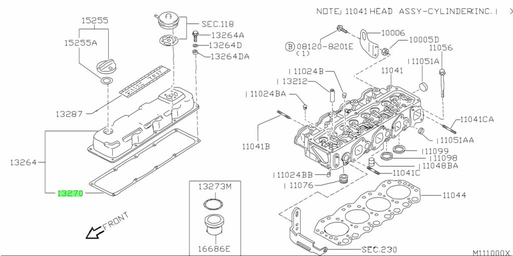 13270-43G01 GUARNIZIONE PUNTERIE NISSAN TERRANO II