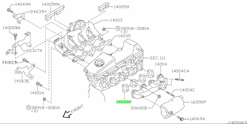 14036-2W200 GUARNIZIONE-COLLETTORE DI SCARICO NISSAN TERRANO II