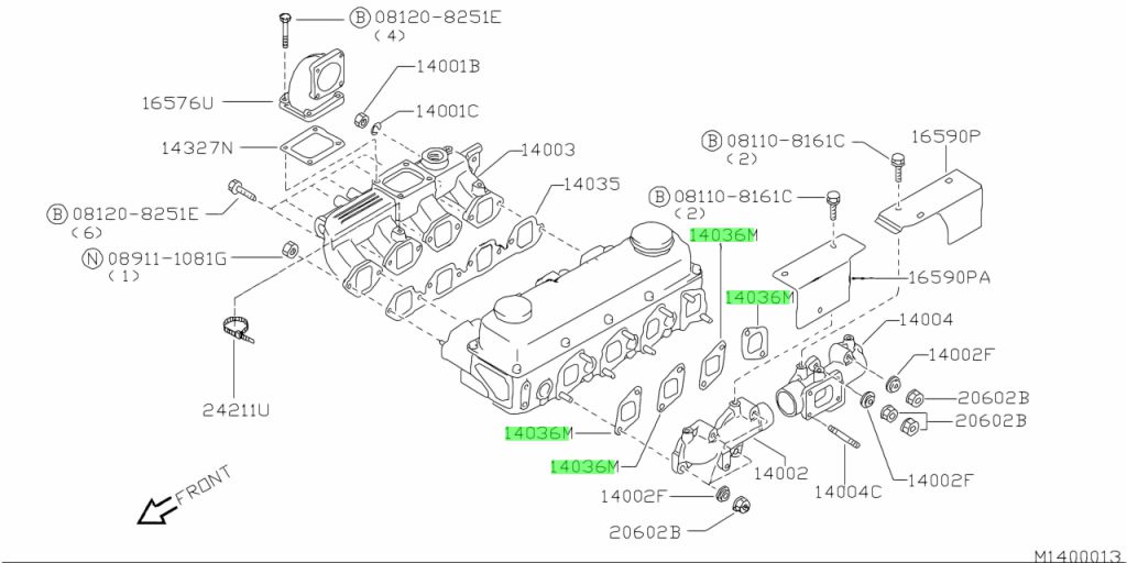 14036-7F400 GUARNIZIONE-COLLETTORE DI SCARICO NISSAN TERRANO II ORIGINALE NUOVA
