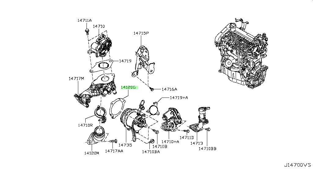 14719-00Q1M GUARNIZIONE TUBO EGR Nissan Qashqai NUOVA ORIGINALE