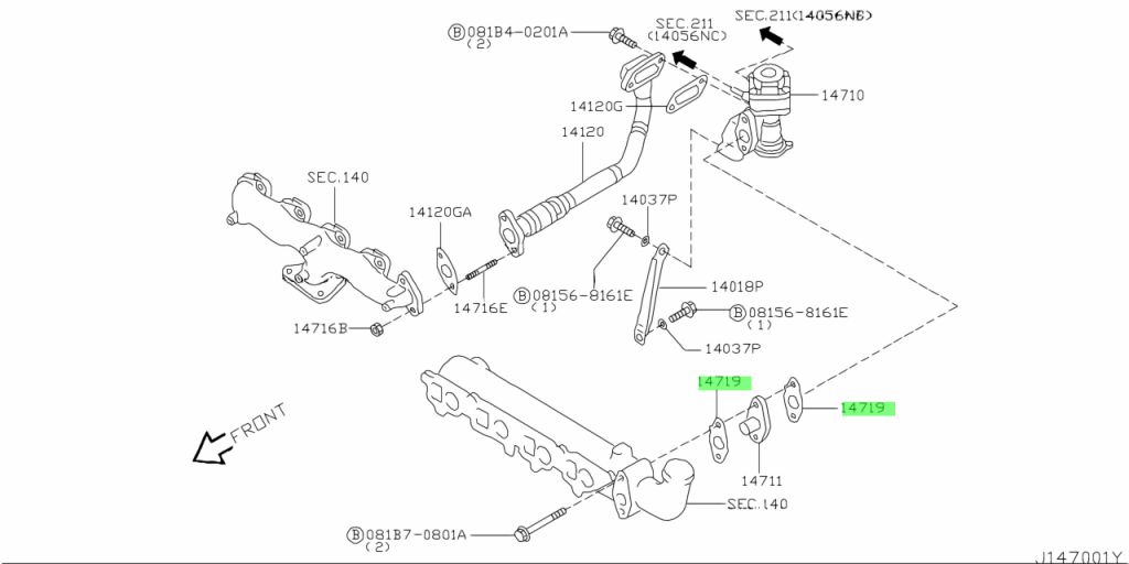 14719-AD200 GUARNIZIONE TUBO EGR NISSAN TERRANO II ORIGINALE NUOVA