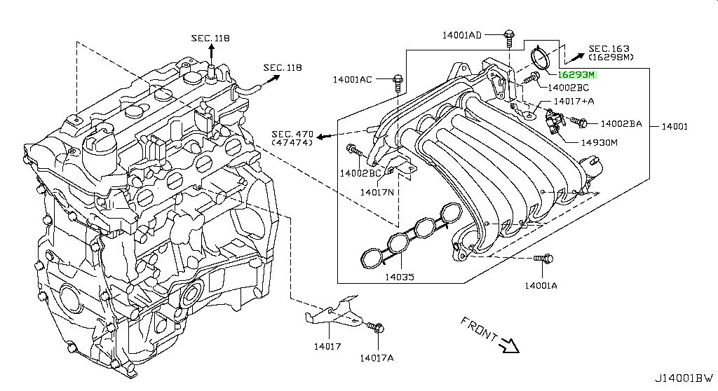 16175-1HC5A GUARNIZIONE DI ASPIRAZIONE NISSAN ORIGINALE NUOVA