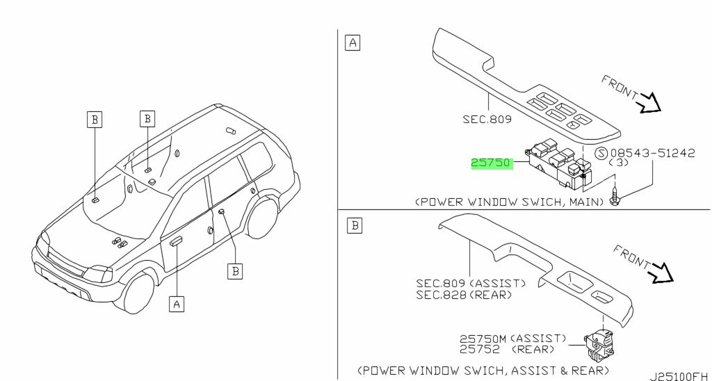 25401-8H701 Alzacristalli interruttore Anteriore SX (guidatore) NISSAN NAVARA D22 - immagine 2