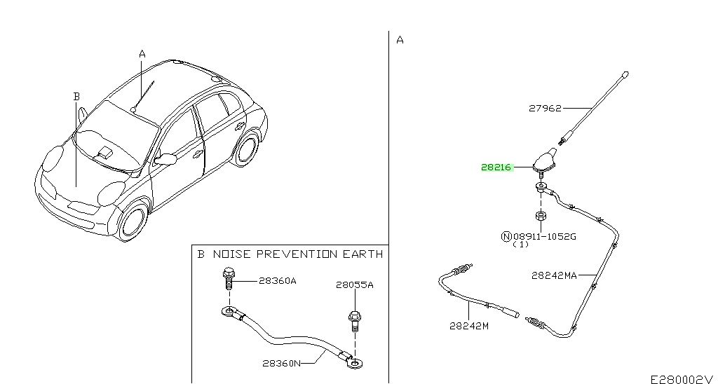 28216-BC20A ATTACCO ANTENNA NISSAN MICRA NUOVO ORIGINALE