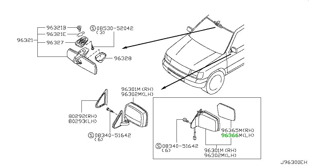 96366-3S300 SPECCHIO IN VETRO LATO SINISTRO NISSAN D22 PATROL Y6